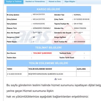 Aras Kargo Kargo Teslimi Yapılmaması
