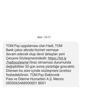 Hadi Tom Pay Hesap Sözleşme İptali