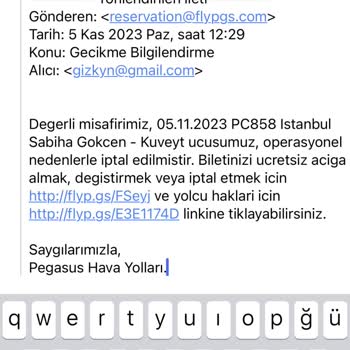 Pegasus Havayolları Uçak Bileti İptali Ve E**** Hanım'ın Para Talebi