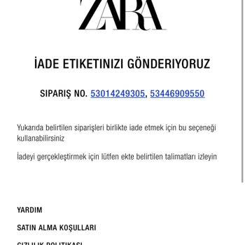 Zara İade Ürünümün Taraflarına Ulaşmadığını Söylüyorlar
