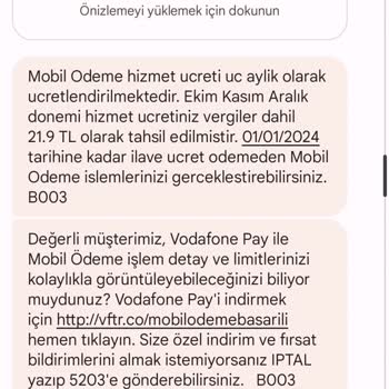 Vodafone Mobil Ödeme Abonelik Ücreti - Bilgi Verilmedi! -