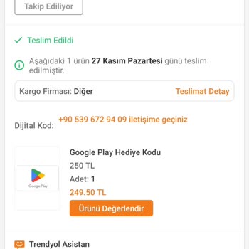 Trendyol'da Epinline.com Satıcısı Google Play Şifremi Göndermiyor