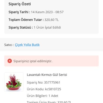 ÇiçekSepeti Ücret İadesinin Yapılmaması