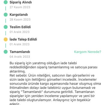 Dolap Uygulaması Hatalı Ürün İçin İade Talebimi Kabul Etmedi