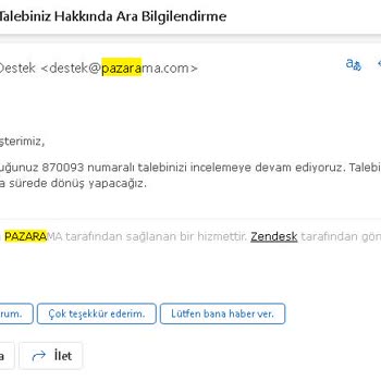 Pazarama Havale İle Atılan Cüzdandaki Paramı Geri İade Etmiyor
