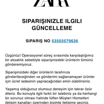 Zara Siparişi İptal Etti.