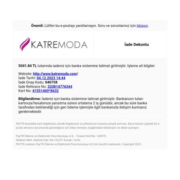 Katre Moda Katre Hazır Giyim İadede Kargo Ücreti Kesiyor