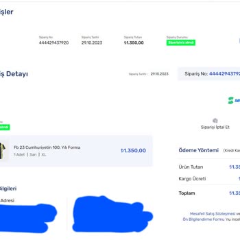 Fenerium Fenerbahçe Cumhuriyetin 100. Yıl Forma Siparişim Hala Kargolanmadı