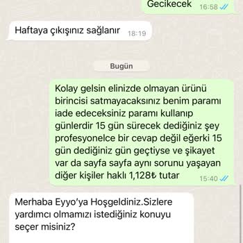 Eyyo Verilen Tarihte Ürün Gelmedi