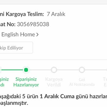 English Home Trendyol Üzerinden Yaptığım Siparişimi Kargoya Vermiyor