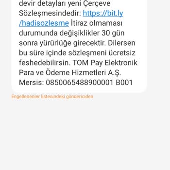 Tom Pay Dan Gelen Habersiz Sözleşme Mesajı