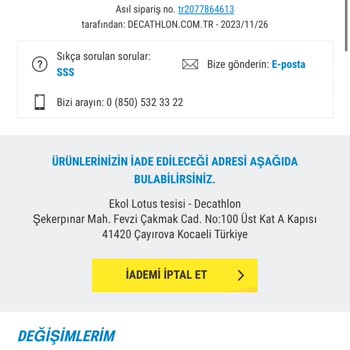 Decathlon Almış Olduğum Ürünün Hizmetinde Sıkıntı Mevcut
