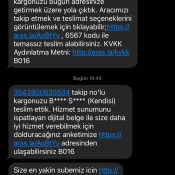 Aras Kargo Teslim Edildi Mesajı
