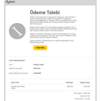 Dyson Hava Temizleyicisi Filtre Sipariş Sorunu
