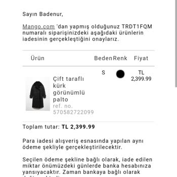 Mango Yanlış Ürün Geldi Ve Değişim Yerine, İade Yaptılar
