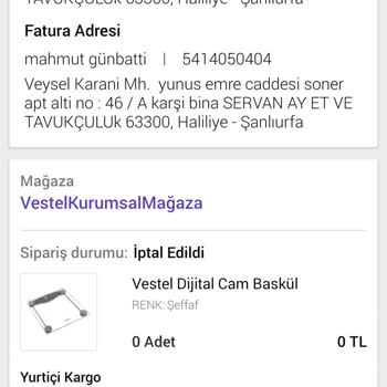 N11 Den Aldığım Vestel Urunu Bilgim Olmadan İptal Edildi