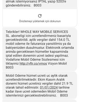 Vodafone Benden İzinsiz Ve Onaysız Fatura Yansıtılması