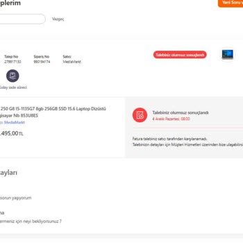Media Markt Alınan Ürünlerin Faturası Gelmedi