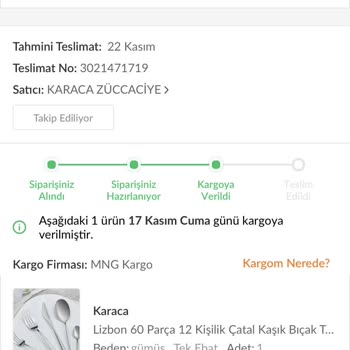 Karaca Züccaciye Elime Ulaşmayan Kargo