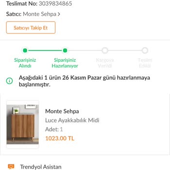 Trendyol Ve Trendyol Satıcısı Monte Sehpa 15 Gündür Kargo Çıkışı Yok