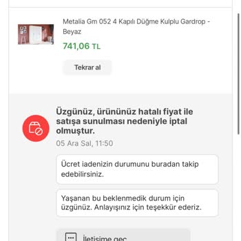 Hepsiburada'dan Aldığım Ürünün İptal Edilmesi