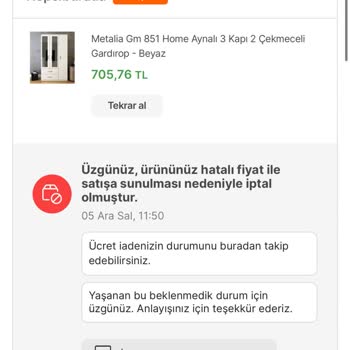 Hepsiburada'dan Aldığım Ürünün İptal Edilmesi