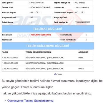 Aras Kargo Kargo Bilgilendirmesinin Yapılmaması