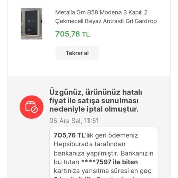 Metalia Hepsiburada Dan Şikayetçiyim. Tutarsız Bahaneyle Ürün İptal Ediyor