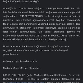 Madame Coco Siparişim İptal Edildi