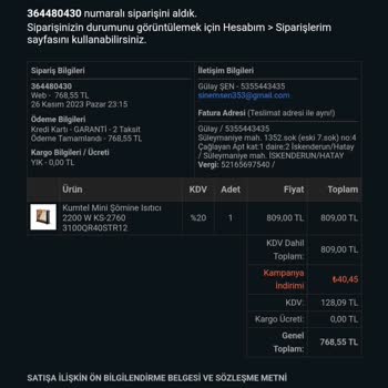 Kumtel Elektrikli Isıtıcı Siparişim 10 Gündür Kargoya Verilmedi