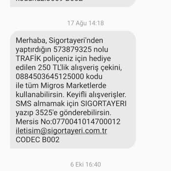 Sigortayeri Alışveriş Çeki Verdim Diyerek Aldatıyor.