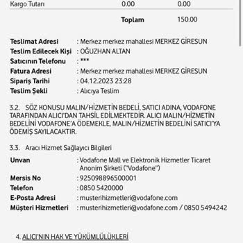 Vodafone Ücret İadesi Yapmıyor