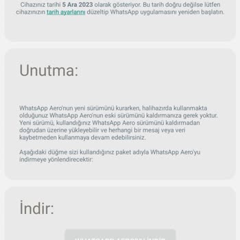 Whatsapp Aero Güncelleme Hatası