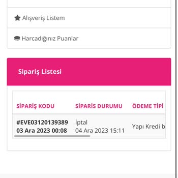 Eve Shop Sipariş İptal