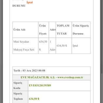 Eve Shop Sipariş İptal