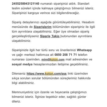 Koton - 12 Günde Teslim Edilemeyen Sipariş