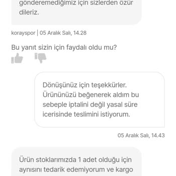 Koray Spor Ödemesi Yapılan Ürünün Stoğu Yok (! )