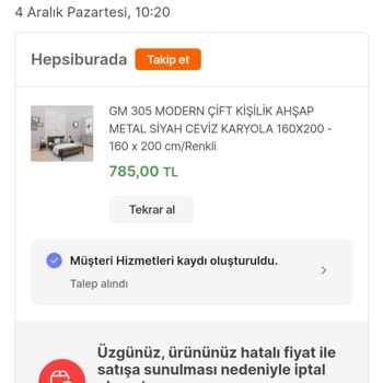 Hepsiburada Firma Tarafından Sipariş İptali