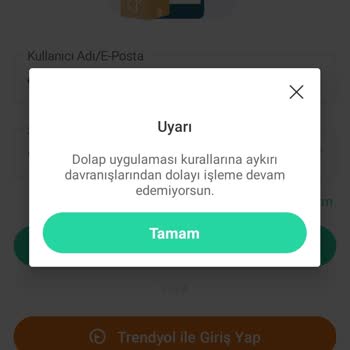 Dolap Kurallara Aykırı Nedenlerden Dolayı Giriş Yapamıyorum