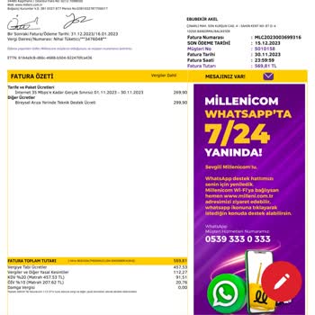 Millenicom Sistemsel Arıza İçin Arıza Ücreti Faturaya Yansıtma