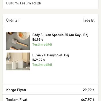 English Home Teslim Edilmeyen Ürün