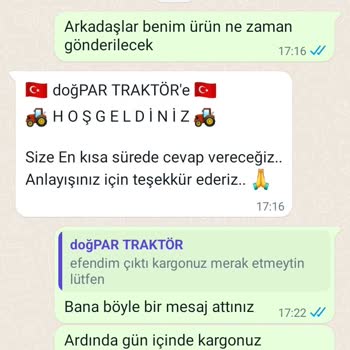DoğPAR Traktör Satın Aldığım 65cm Lik Hidrolik Orta Kol Tarafıma Gönderilmedi
