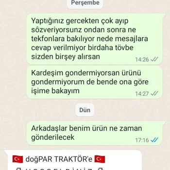 DoğPAR Traktör Satın Aldığım 65cm Lik Hidrolik Orta Kol Tarafıma Gönderilmedi