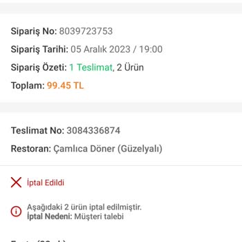 Trendyol Yemek İptal İadesi Yapılmadı.