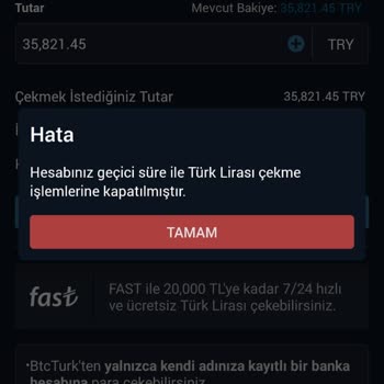 BTCTURK Para Çekerken Sorun Yaşatıyor. Ama Yatırırken Sorun Yok.