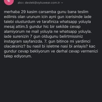 Oykuwear İade Cevap Vermiyor