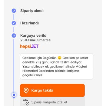hepsiJET Siparişim Belirtilen Tarih Geçmesine Rağmen Hala Teslim Edilmiyor