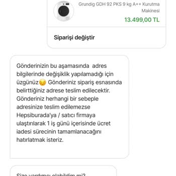 Hepsiburada Teslimat Adresi Değiştirememe