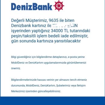 Denizbank İade Şikayeti
