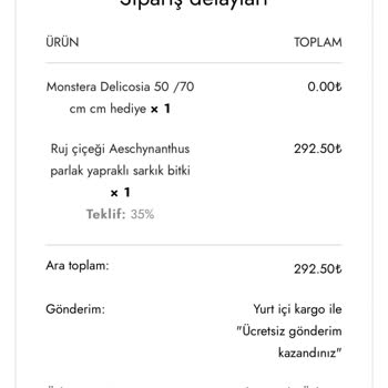Es Plante Sipariş Tutarını Beğenmeyip İptal Etme